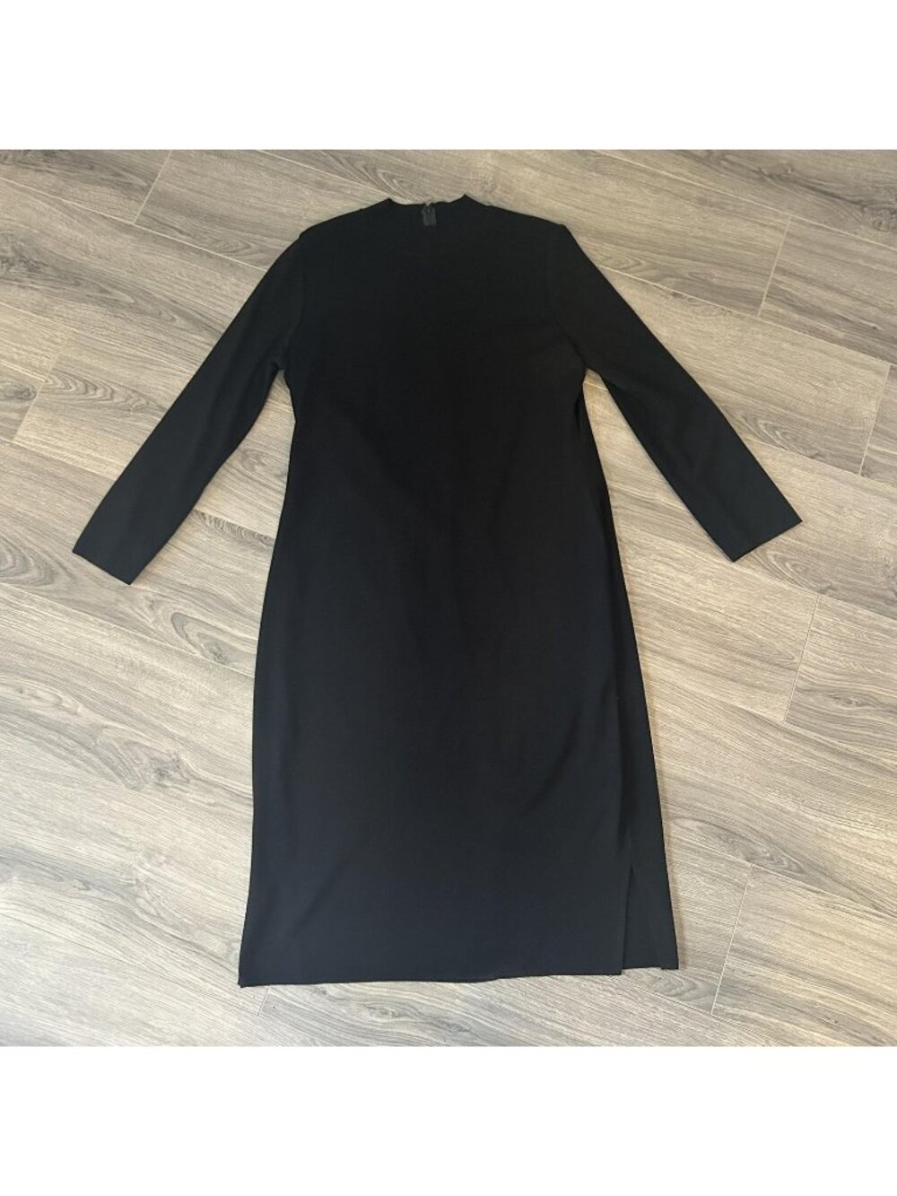 Misook Sweater Dress Womens Large Black Mock Neck Long Sleeve Knit Sheath Maxi